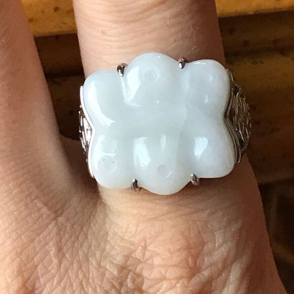 Natural Jade Sterling Silver Ring Discounted Size 9 - Picture 8 of 9